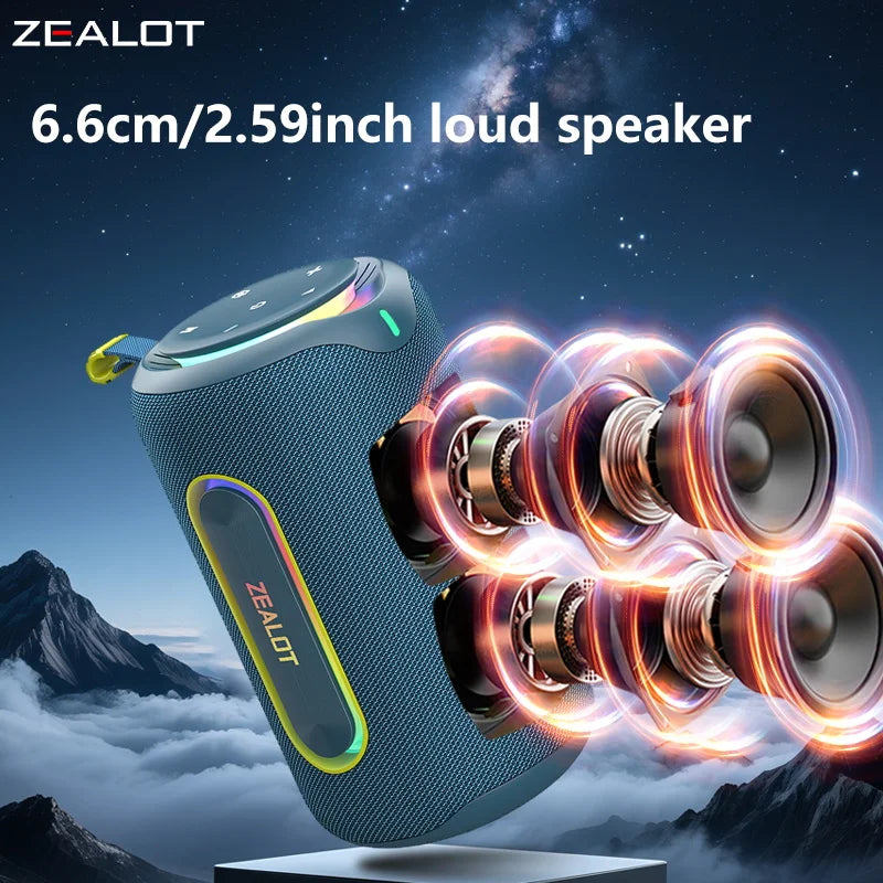 ZEALOT-MP1 Portable Wireless Speaker - 60W Powerful Sound with RGB Light 30H Battery Life Waterproof IPX6 Dual Pairing