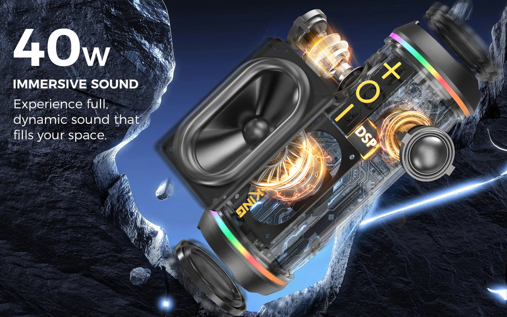 W-King D220 40W Portable Bluetooth 5.4 Speaker Waterproof Outdoor TWS Subwoofer HiFi Stereo Sound Box RGB Light FM Radio TF Card