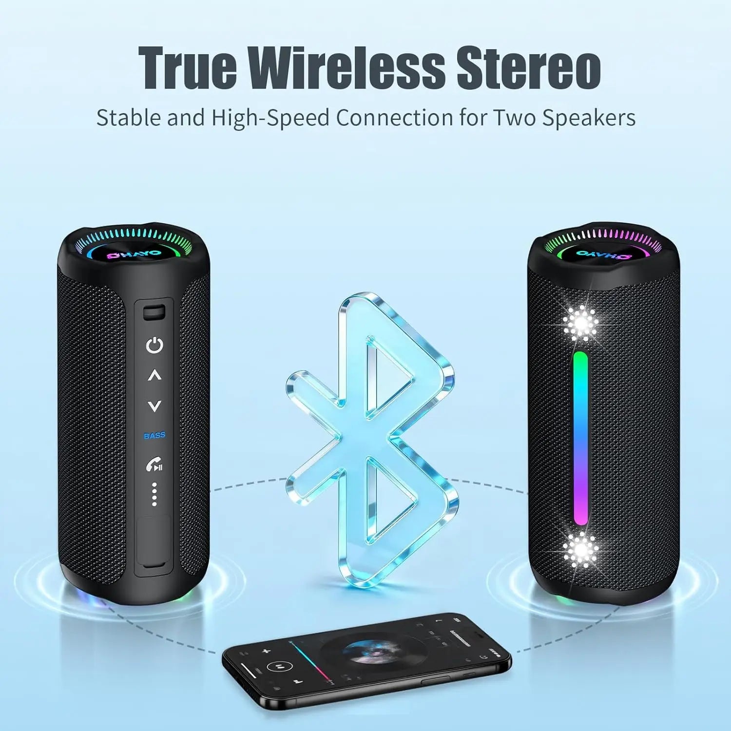 OHAYO Portable Bluetooth Speakers Wireless Loud Stereo Sound IPX7 Waterproof Outdoor Portable 35W Super Bass Speaker for Party