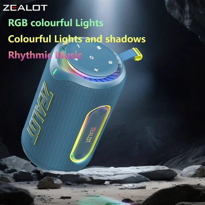 ZEALOT-MP1 Portable Wireless Speaker - 60W Powerful Sound with RGB Light 30H Battery Life Waterproof IPX6 Dual Pairing