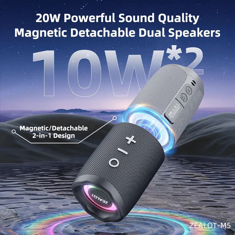 ZEALOT-M5 Magnetic Bluetooth Speaker 2-in-1 Power on Couplet Mini Speaker Macaron Color Dual Channel Speaker,Micro SD Card