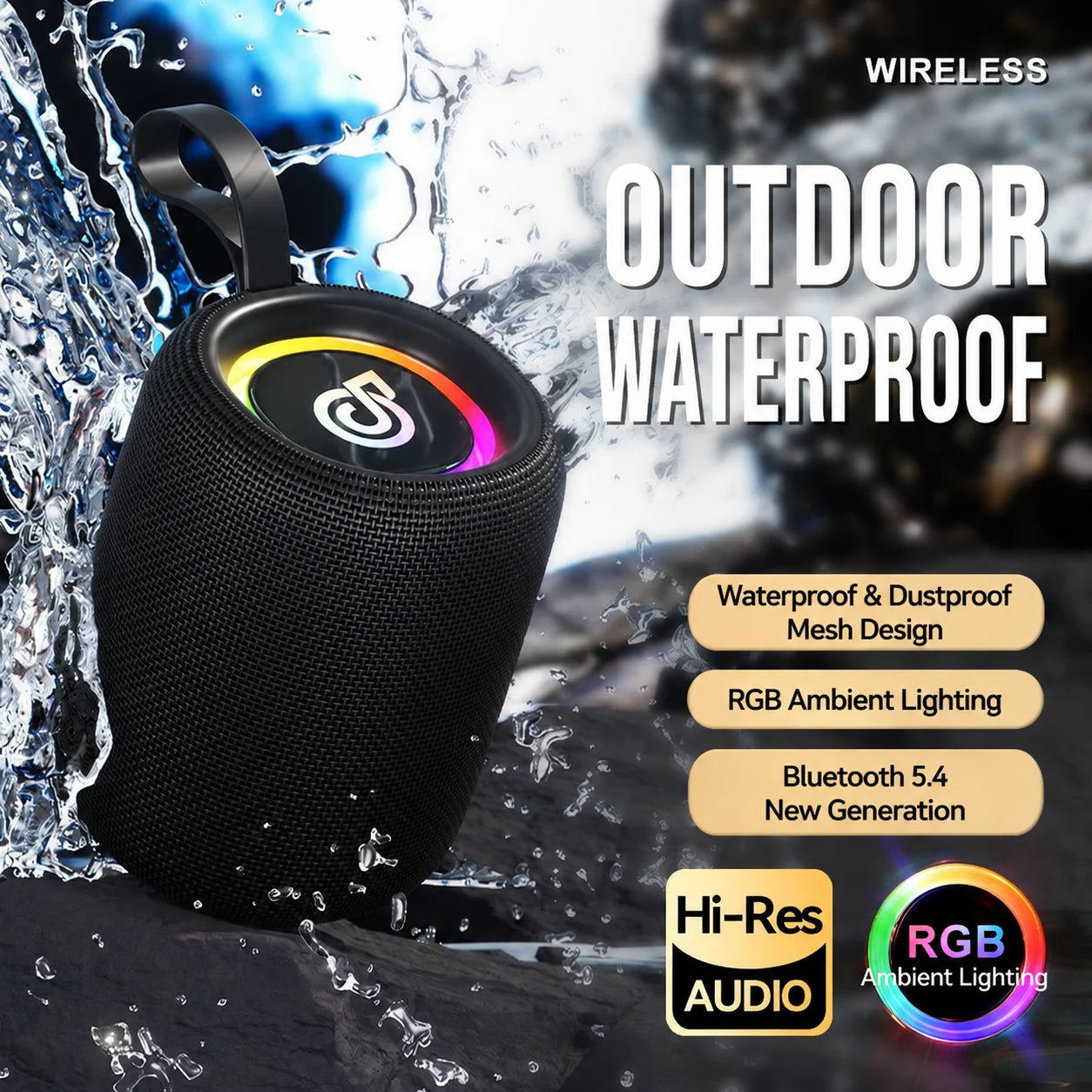 HiFi Bluetooth Speakers 40W Enhanced Bass Portable Outdoor Wireless Speaker Waterproof IPX5 Shower Bluetooth 5.3 with RGB Light