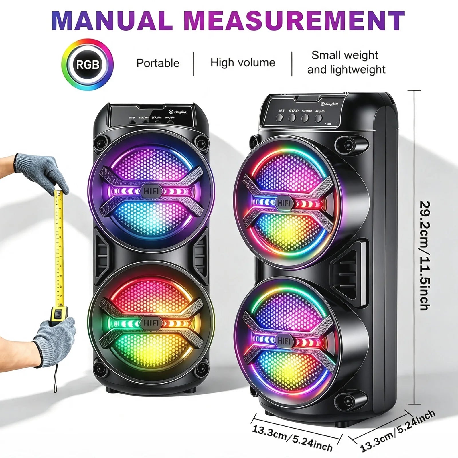 Wireless Bluetooth Portable Speaker, Dual Subwoofer Delivers Powerful Bass, TWS Linkage, Multiple Inputs BT/FM/USB/AUX/TF/Microphone, Stereo Loudspeaker, Holiday Party Speaker & Christmas Gift