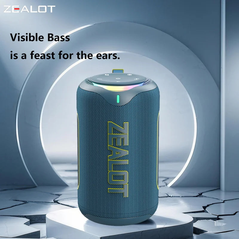 ZEALOT-MP1 Portable Wireless Speaker - 60W Powerful Sound with RGB Light 30H Battery Life Waterproof IPX6 Dual Pairing