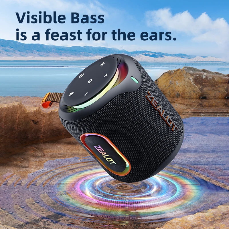 ZEALOT-M1 30W Wireless Speaker RGB Light 30H Playtime Waterproof IPX6 Dual Pairing 6000mAh Battery Portable Wireless Speaker
