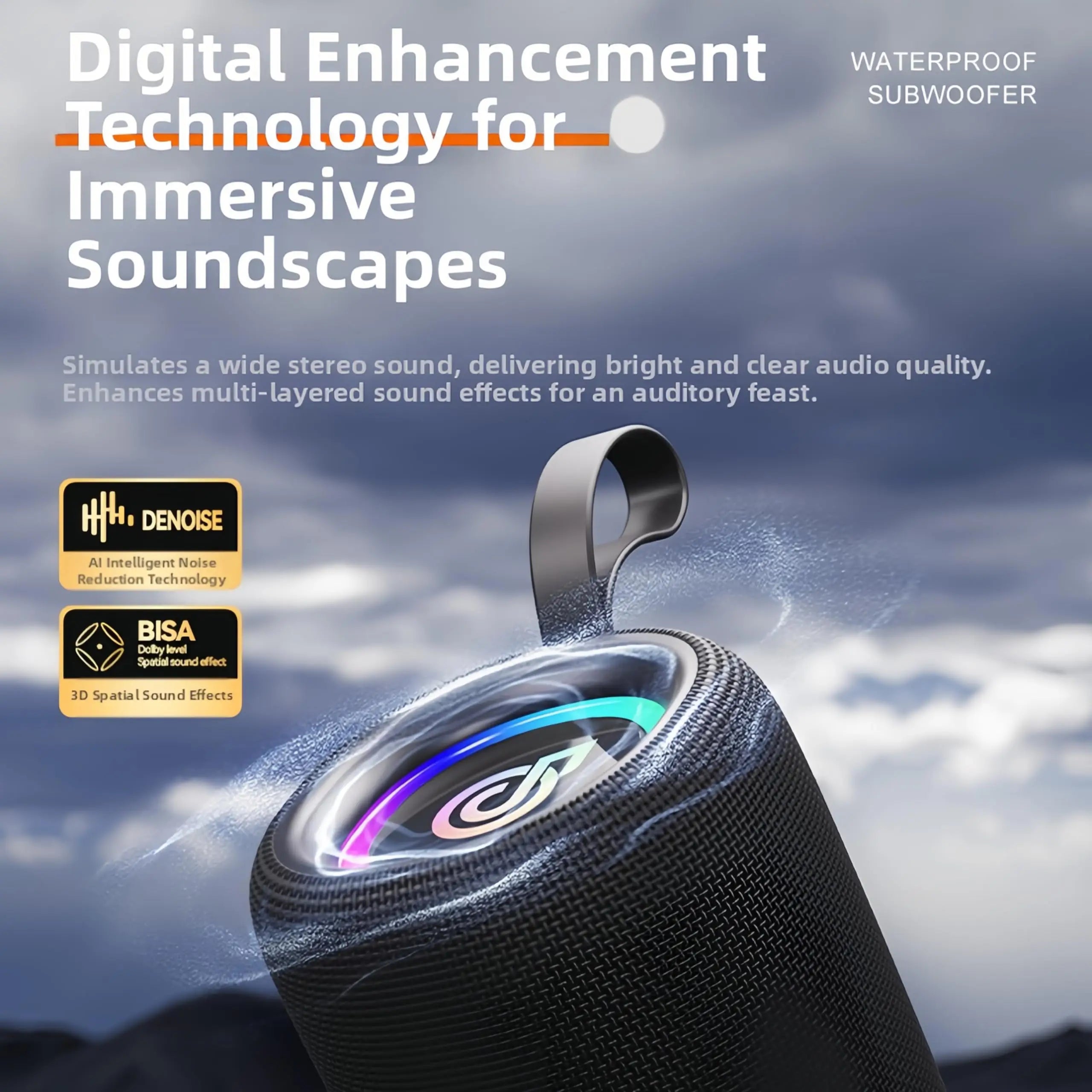 HiFi Bluetooth Speakers 40W Enhanced Bass Portable Outdoor Wireless Speaker Waterproof IPX5 Shower Bluetooth 5.3 with RGB Light