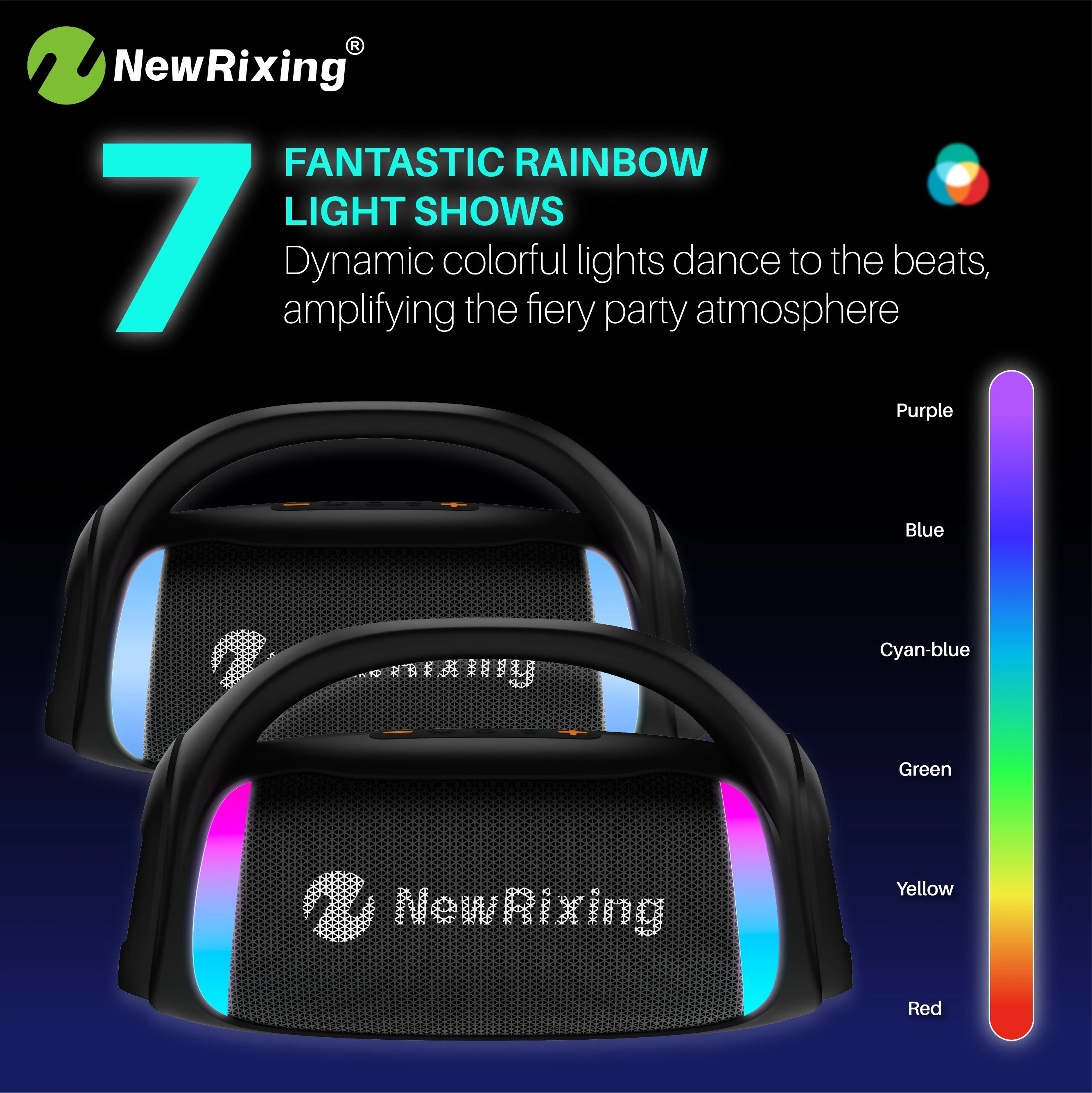 50W Portable Wireless Speaker with Subwoofer,Built-in Mic,TWS,Hands-Free Calling,6.5mm Microphone Interface,RGB lights