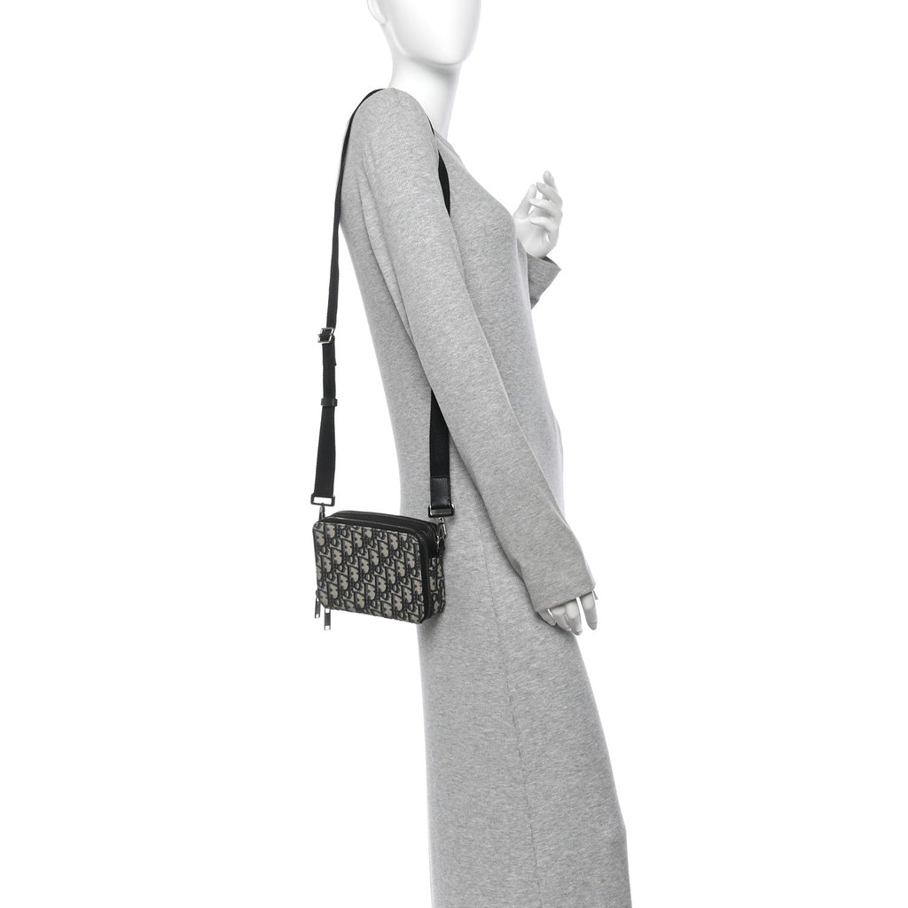 Oblique Zipped With Strap Pouch Blue Beige