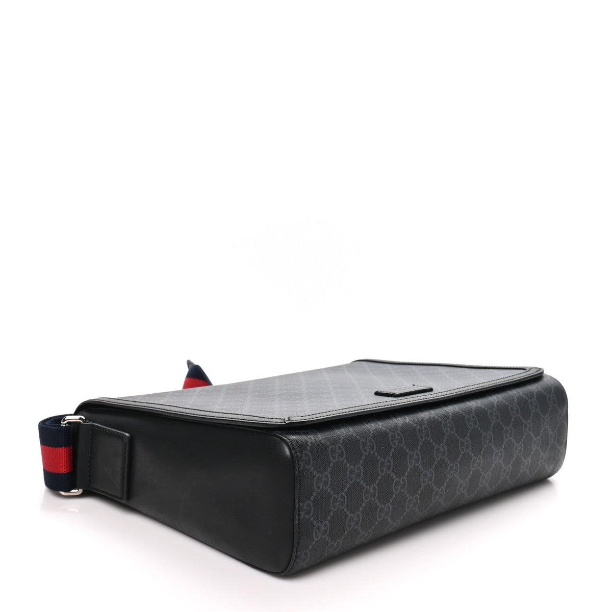 GG Supreme Monogram Web Flap Messenger Bag Black Grey