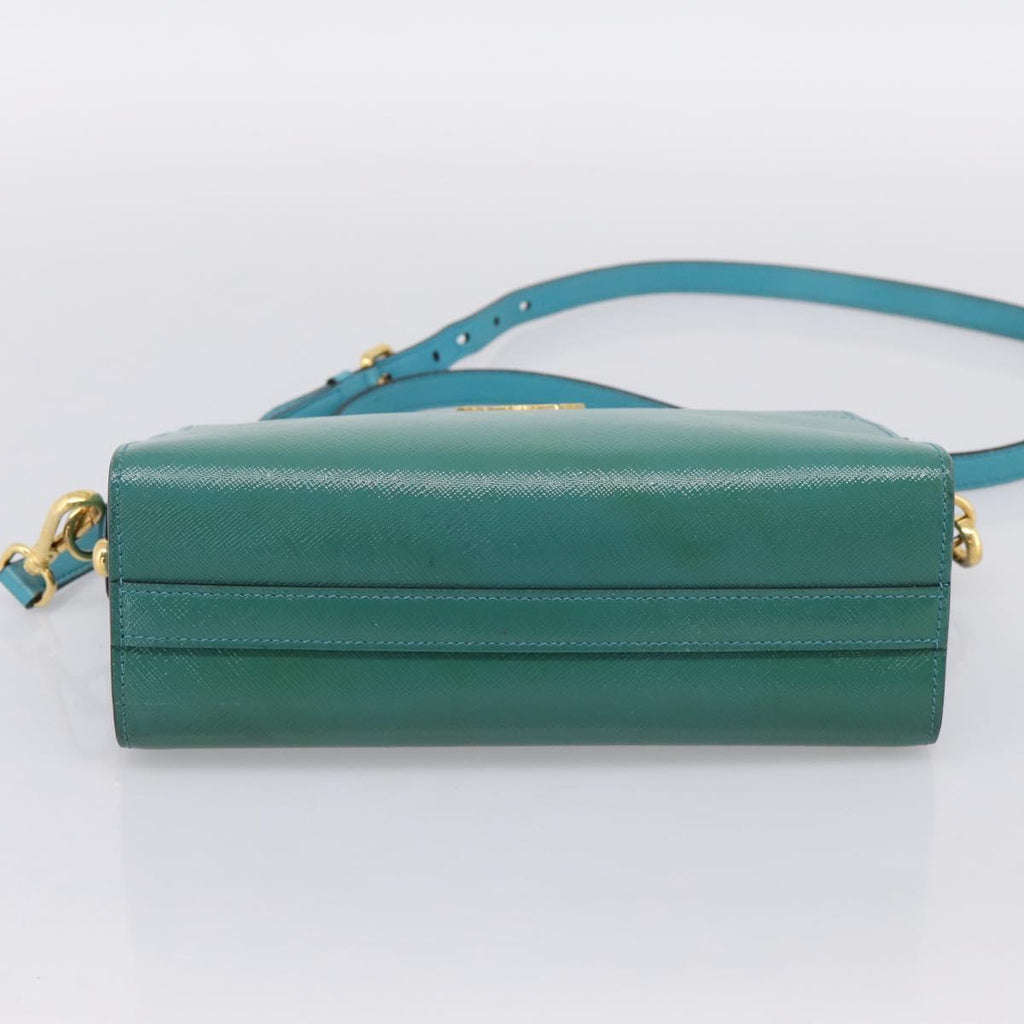 PRADA Shoulder Bag Safiano Leather Green Gold Auth am12262A