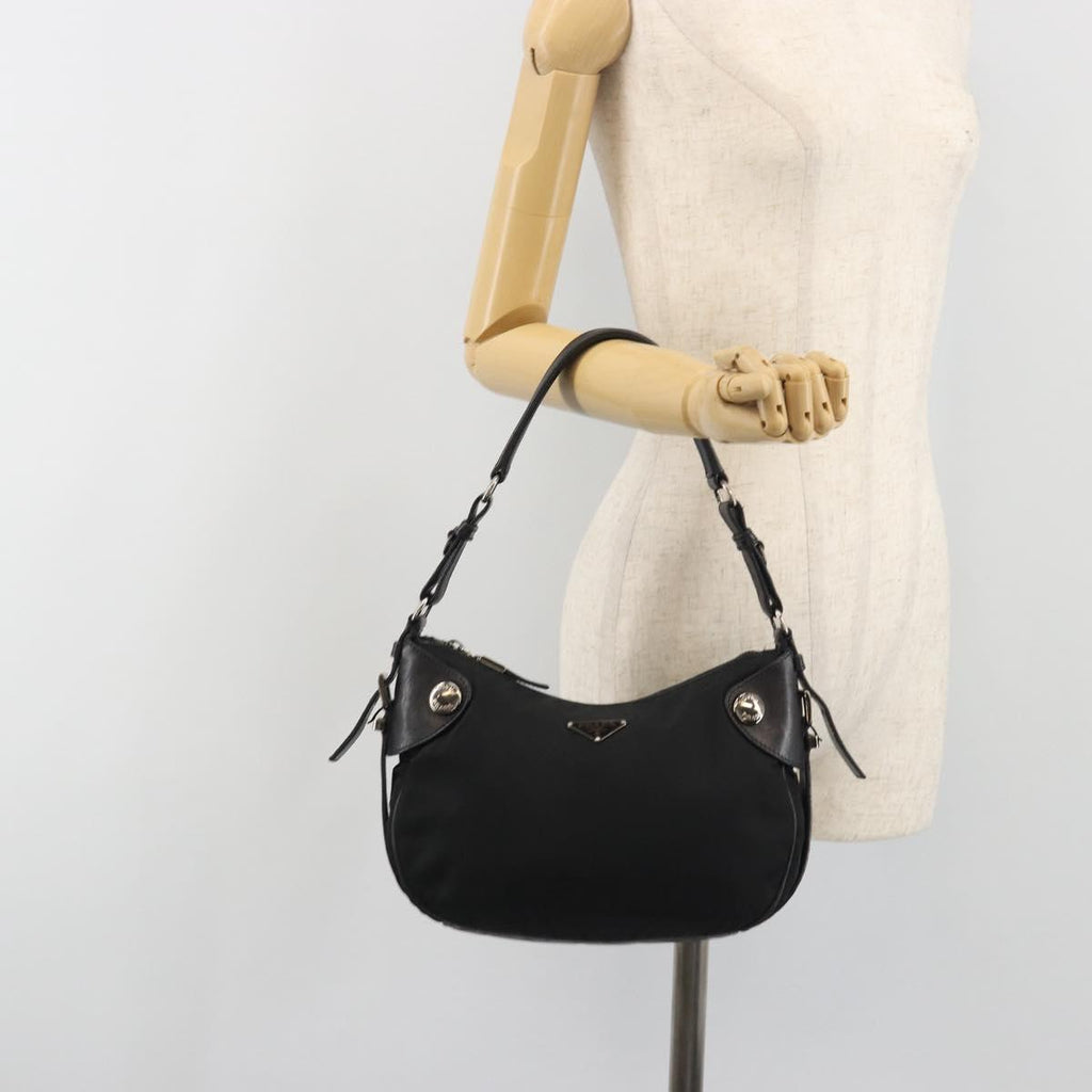 PRADA Shoulder Bag Nylon Leather Black Silver Auth am12415V