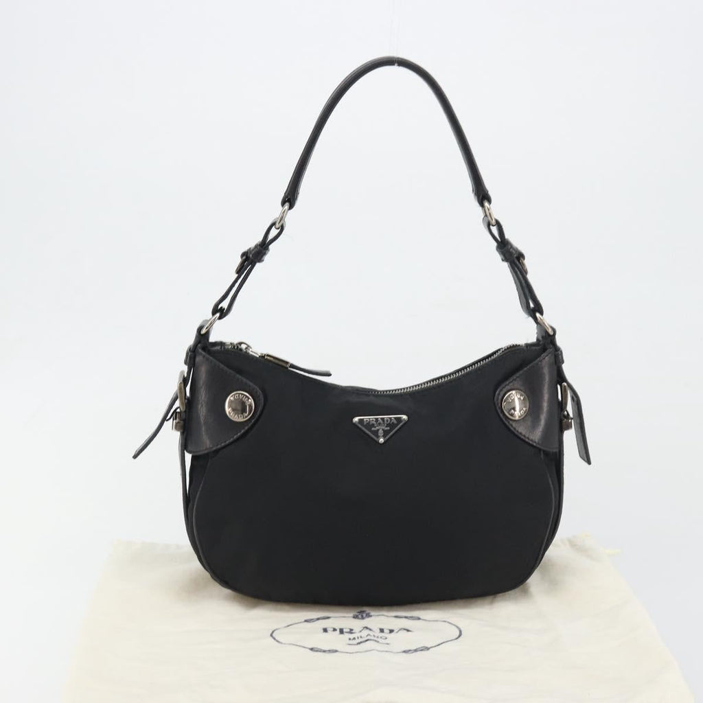 PRADA Shoulder Bag Nylon Leather Black Silver Auth am12415V