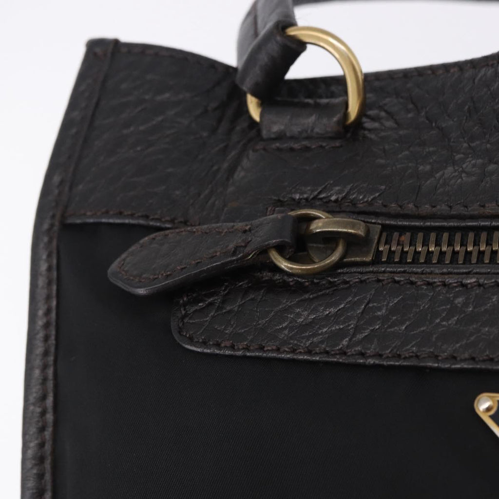 PRADA Tote Bag Nylon Leather Black Gold Tone Auth am12459V