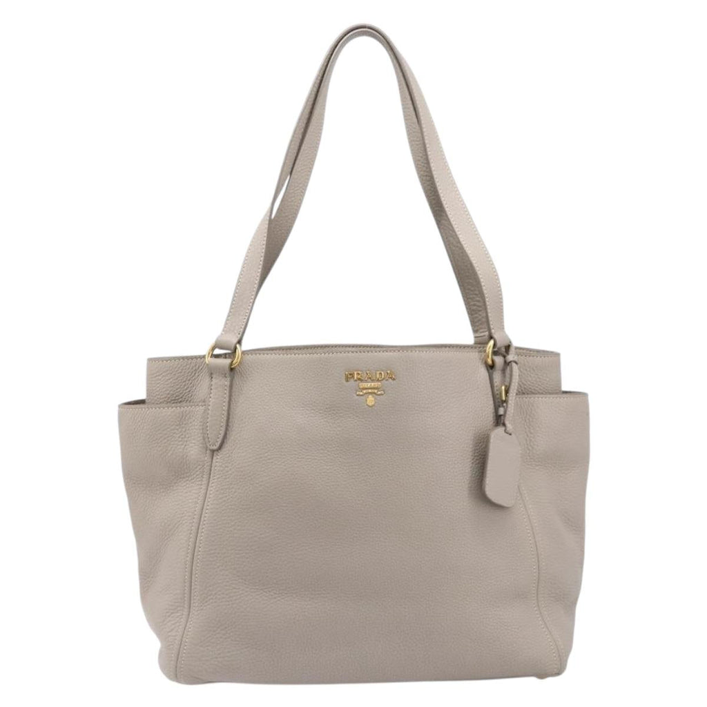 PRADA Tote Bag Taurillon Clemence Leather Gray Gold Auth am12588V