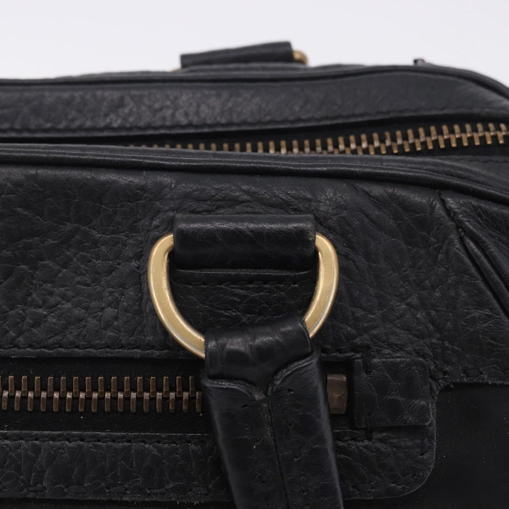 PRADA Shoulder Bag Leather nylon Black Gold Auth am12600V