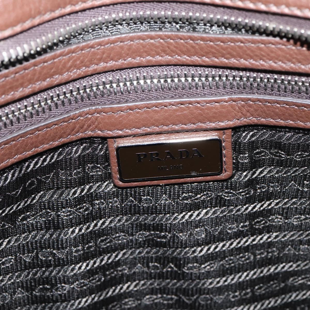 PRADA Shoulder Bag Taurillon Leather Brown Silver Auth am12669V