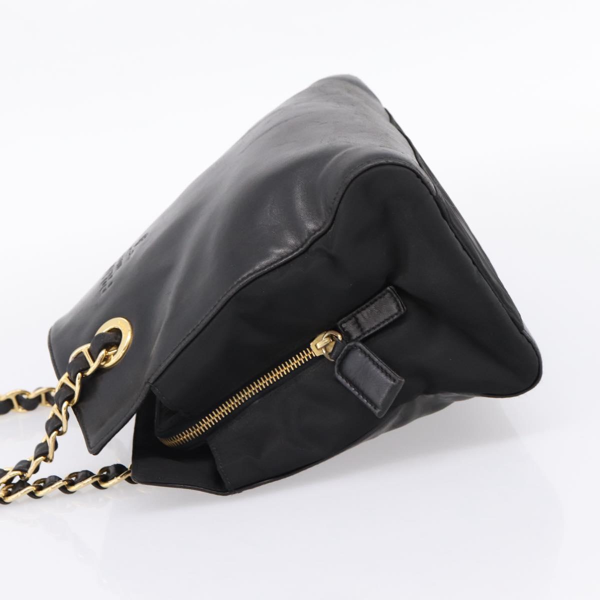 PRADA Chain Tote Bag Leather Nylon Black Gold Auth am12698V