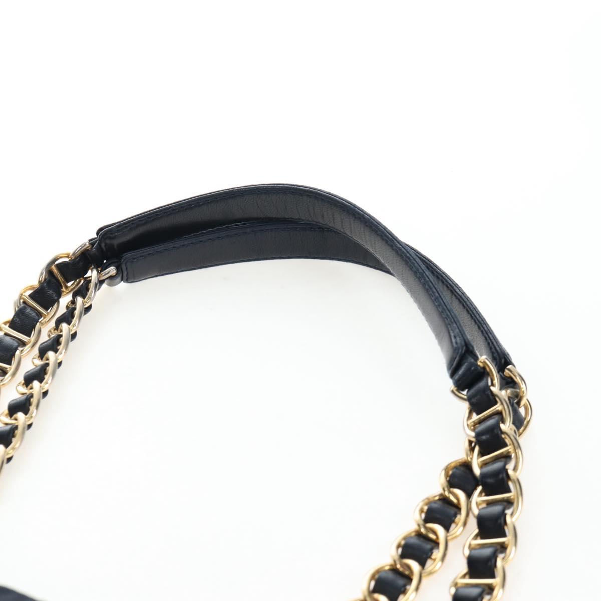 PRADA Chain Tote Bag Nylon Navy Gold Auth am12703V