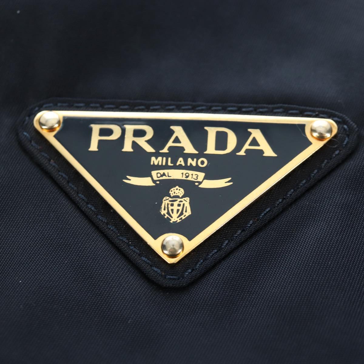 PRADA Chain Tote Bag Nylon Navy Gold Auth am12703V