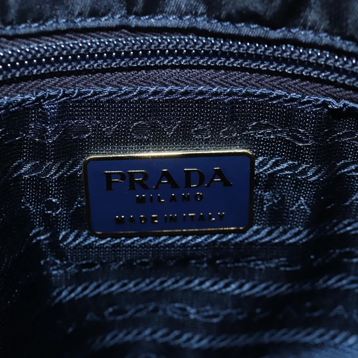PRADA Chain Tote Bag Nylon Navy Gold Auth am12703V