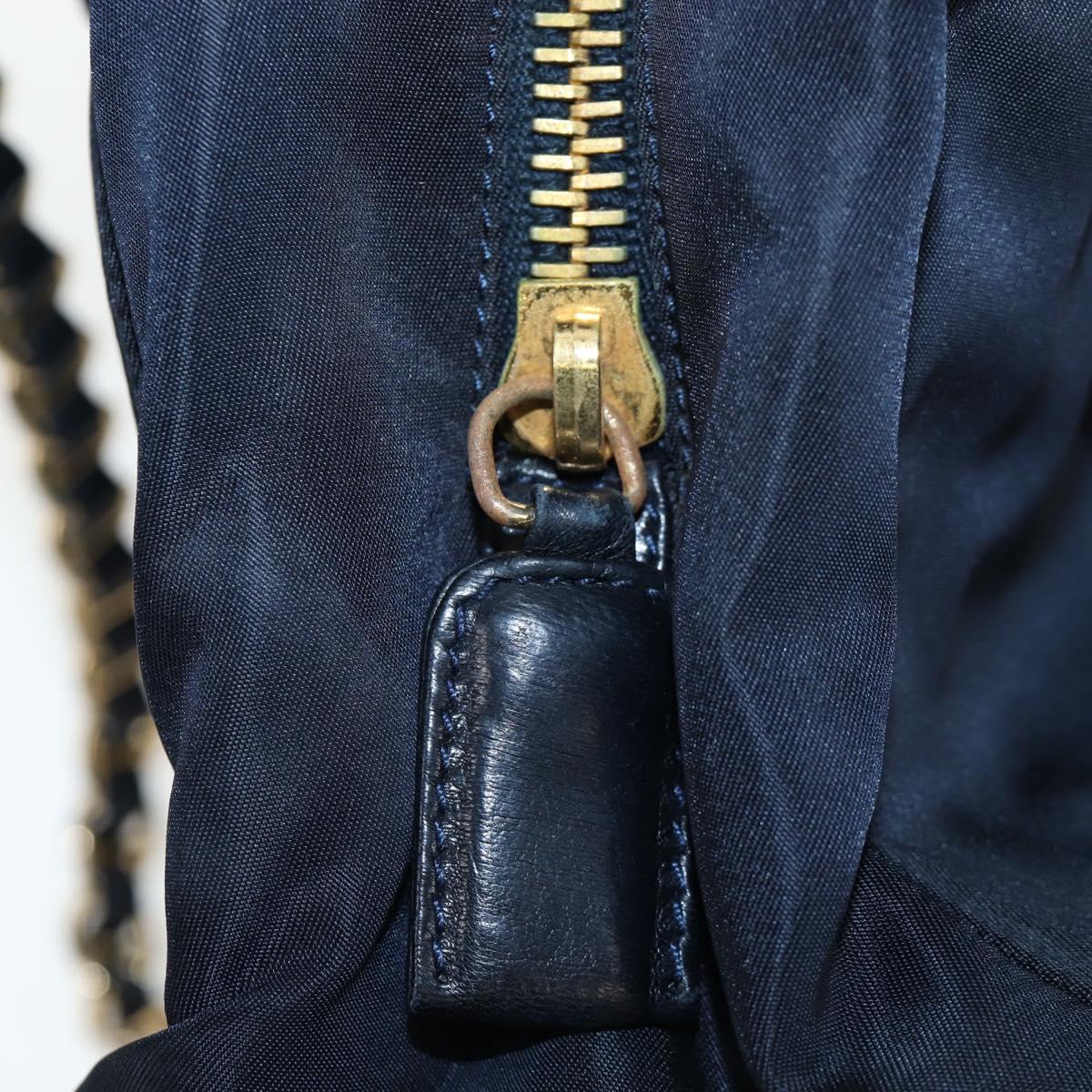 PRADA Chain Tote Bag Nylon Navy Gold Auth am12703V