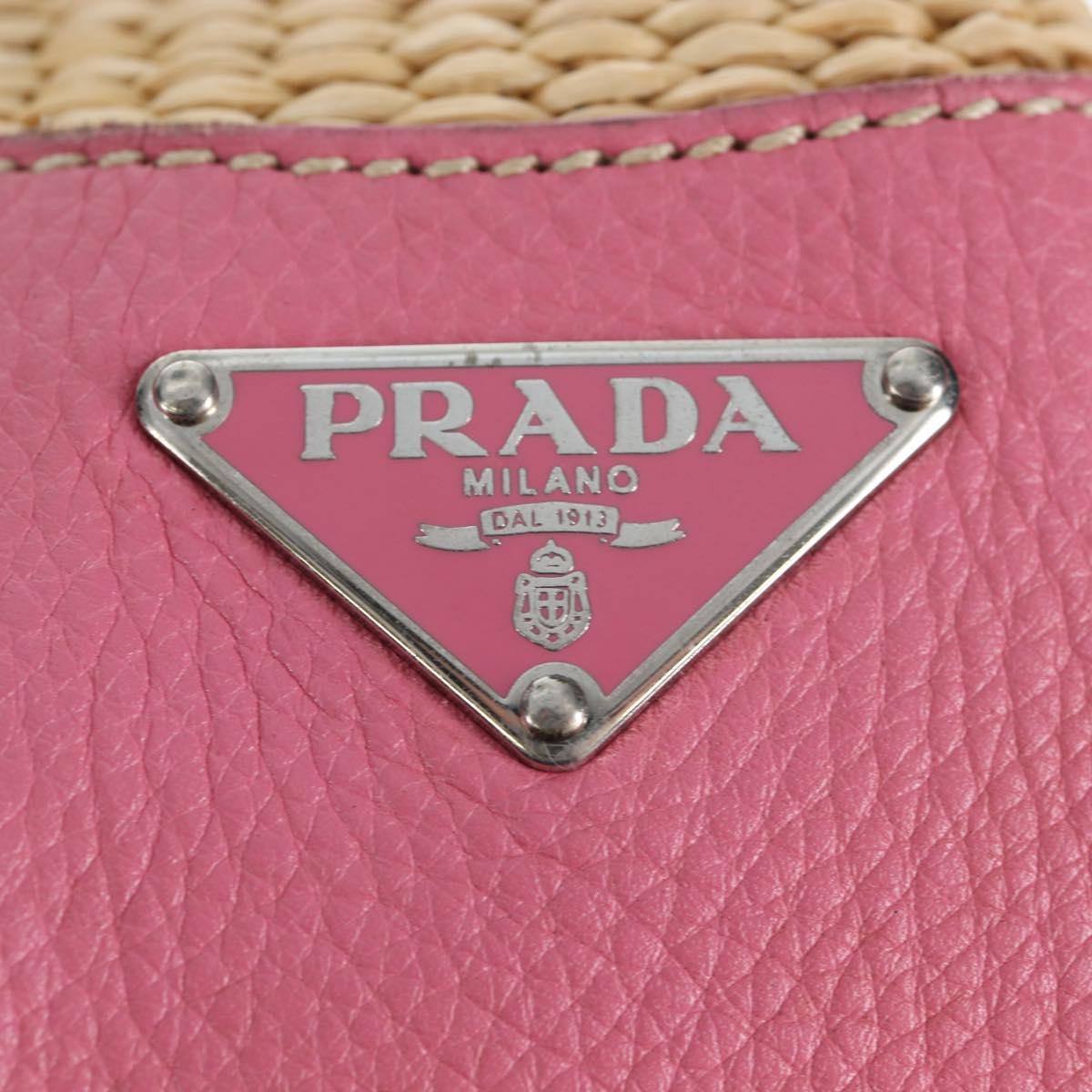 PRADA Shoulder Bag Raffia Beige Pink Silver Auth am12710V