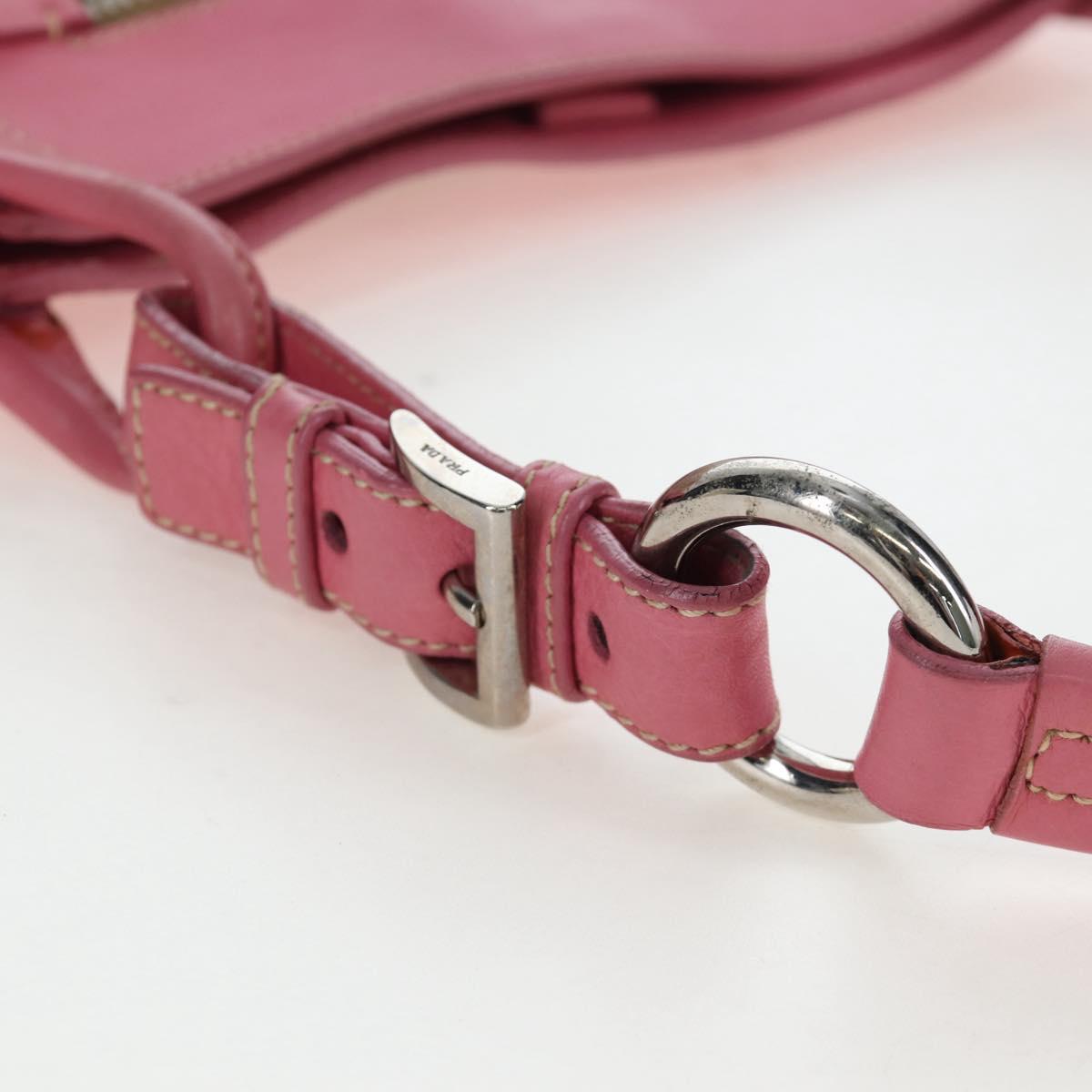 PRADA Shoulder Bag Raffia Beige Pink Silver Auth am12710V