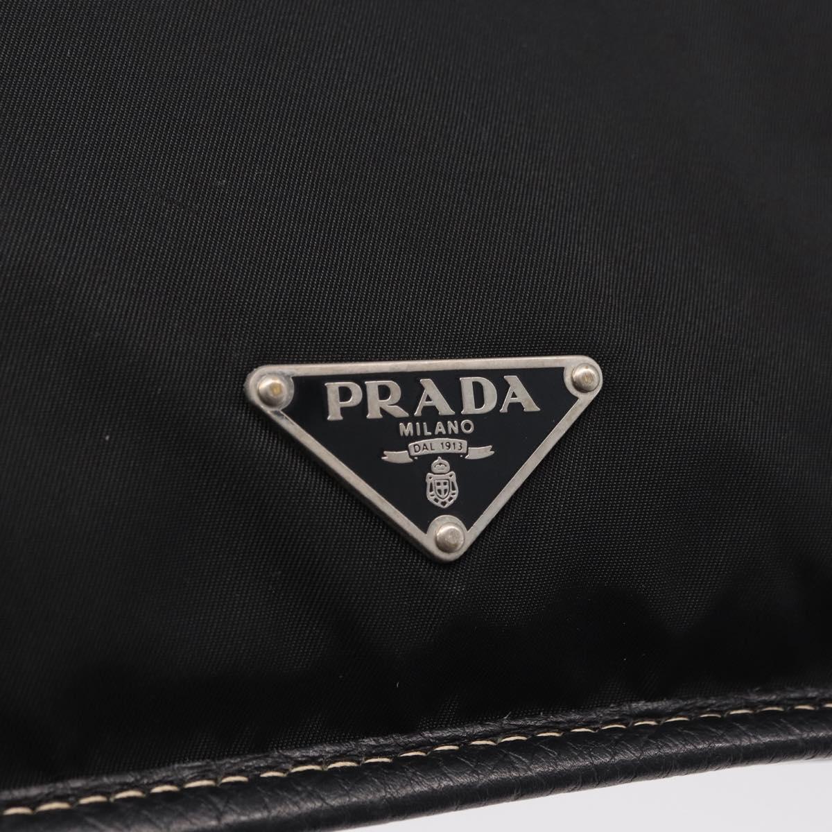 PRADA Tote Bag Nylon Leather Black Silver Auth am12735A