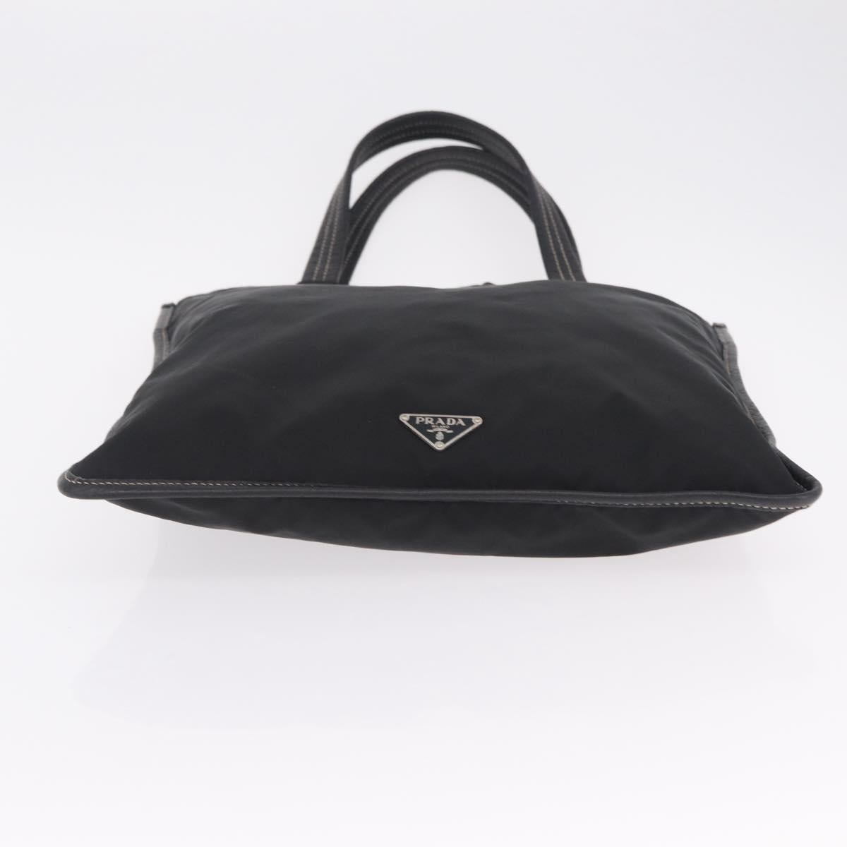 PRADA Tote Bag Nylon Leather Black Silver Auth am12735A