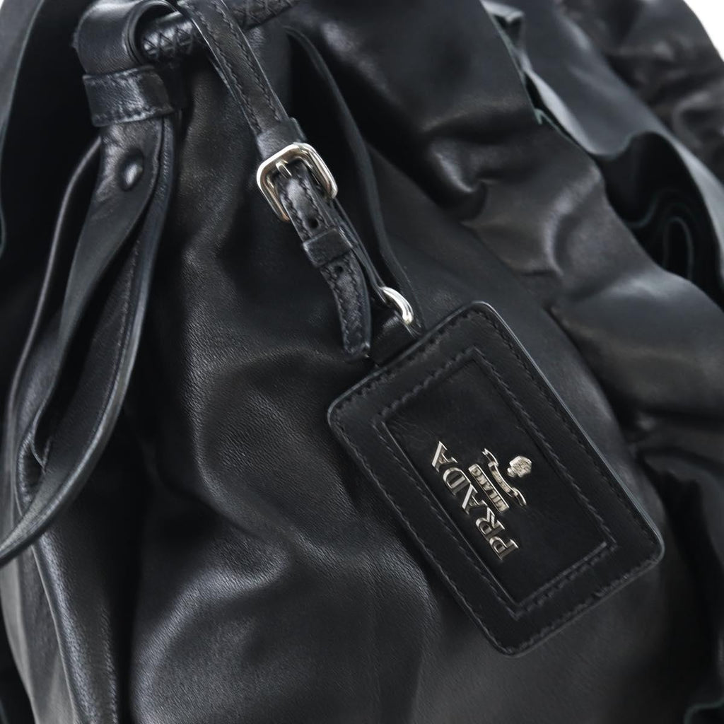 PRADA Frill Shoulder Bag Leather Black Silver Auth am12754V