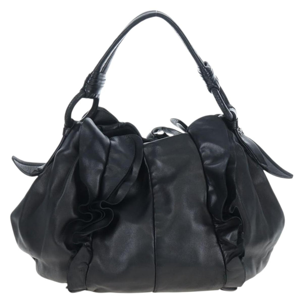 PRADA Frill Shoulder Bag Leather Black Silver Auth am12754V