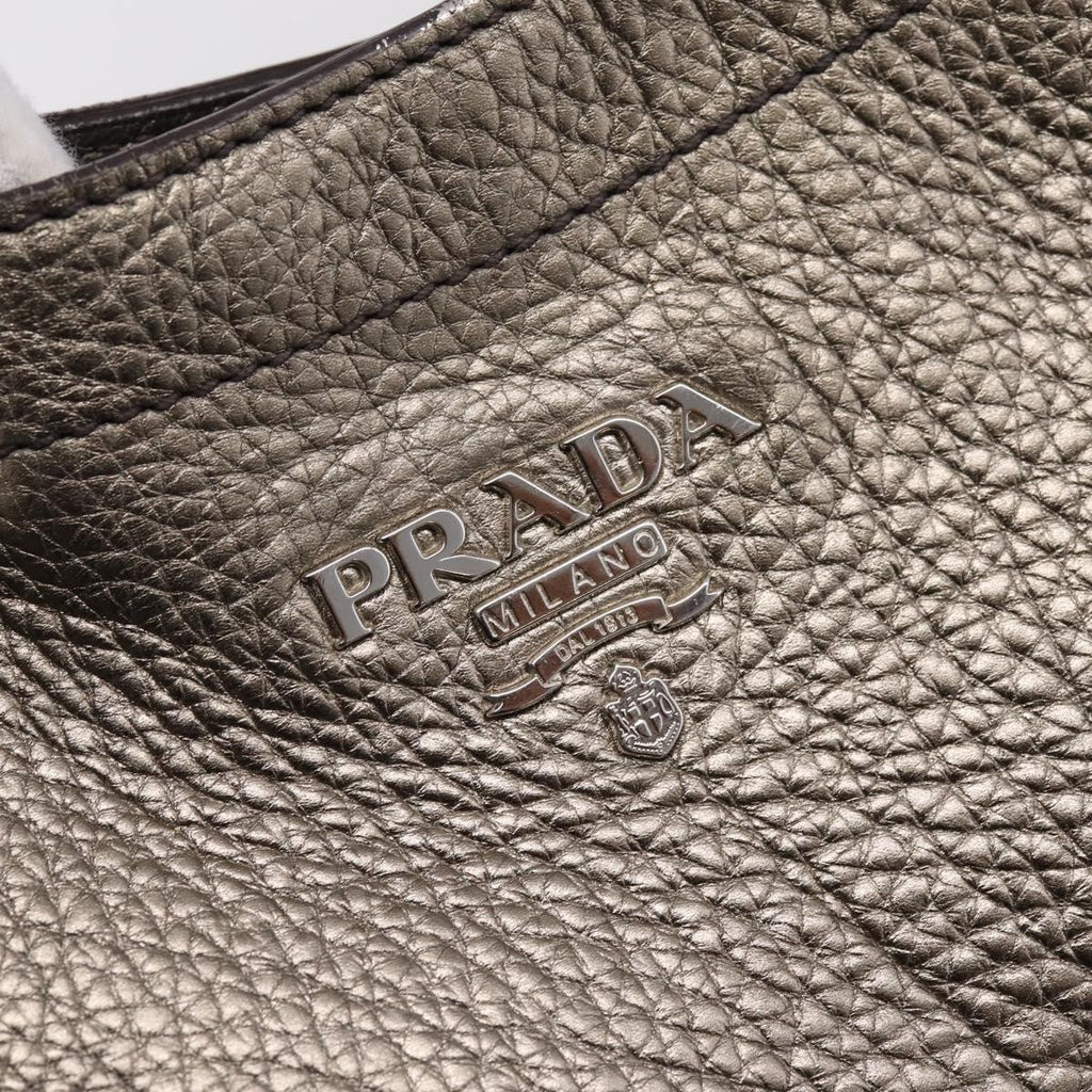 PRADA Shoulder Bag Leather Silver BR3353 Auth am12759V