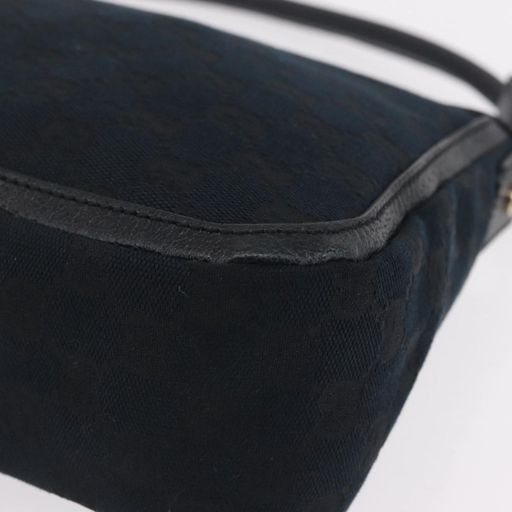 GUCCI GG Canvas Hand Bag Black Gold Tone 146244 Auth am12807V