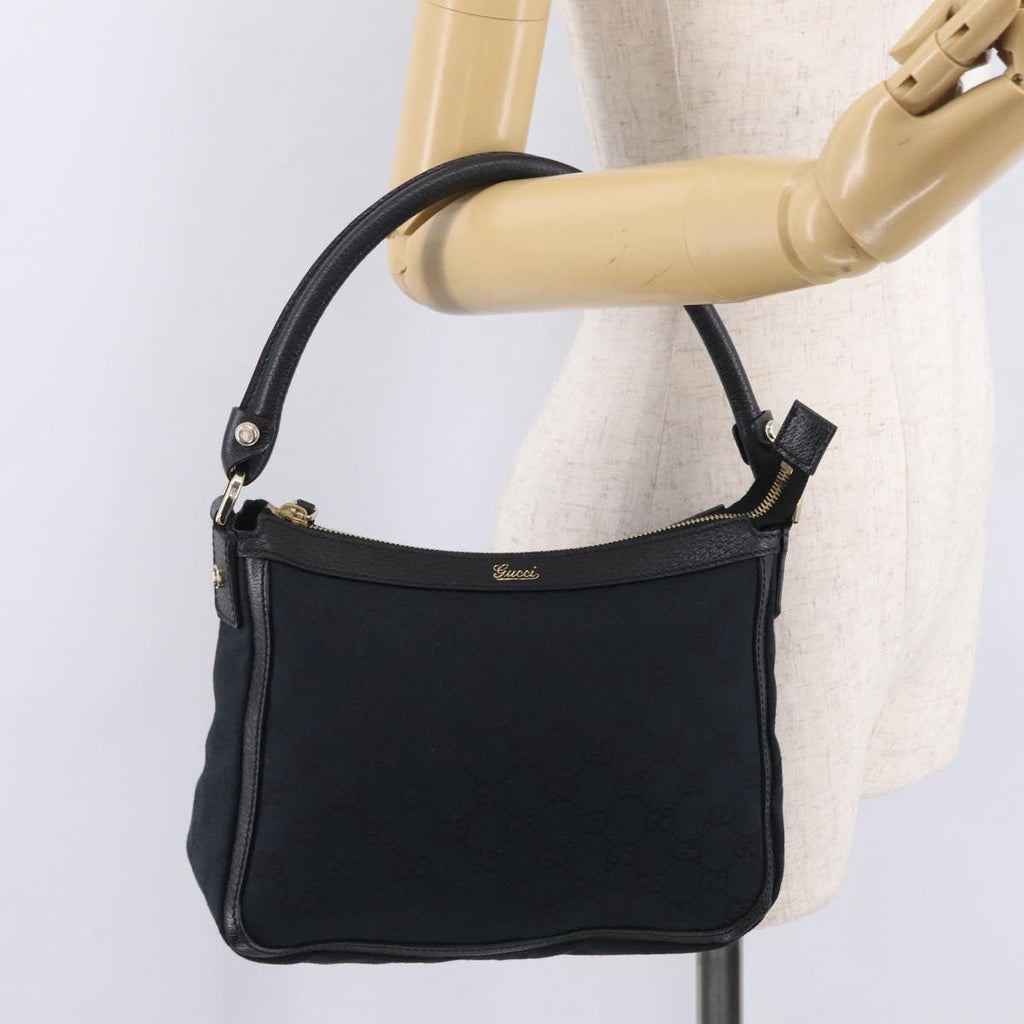 GUCCI GG Canvas Hand Bag Black Gold Tone 146244 Auth am12807V