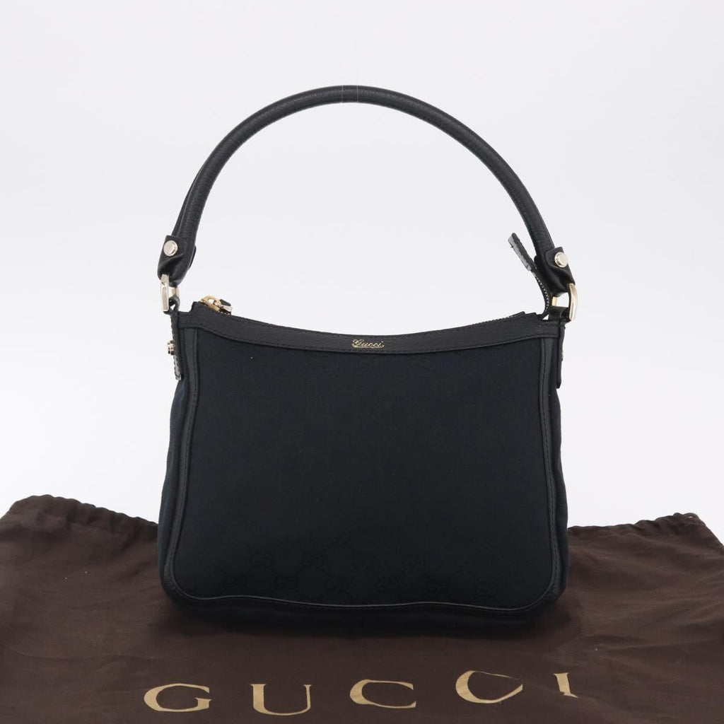 GUCCI GG Canvas Hand Bag Black Gold Tone 146244 Auth am12807V