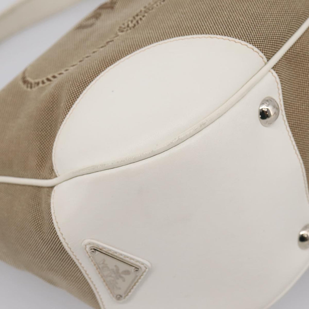 PRADA Jacquard Hand Bag Canvas Beige Silver BR3423 Auth am12817V