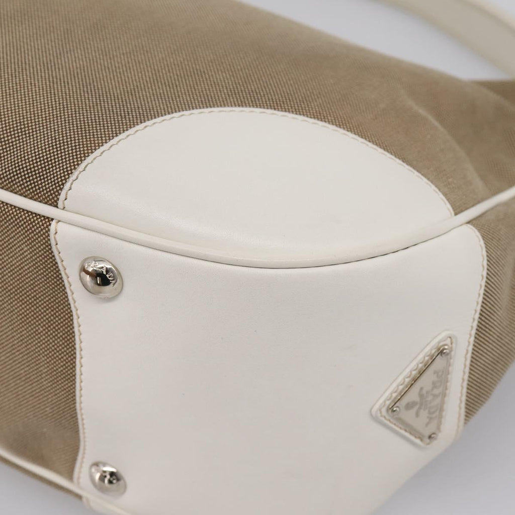 PRADA Jacquard Hand Bag Canvas Beige Silver BR3423 Auth am12817V