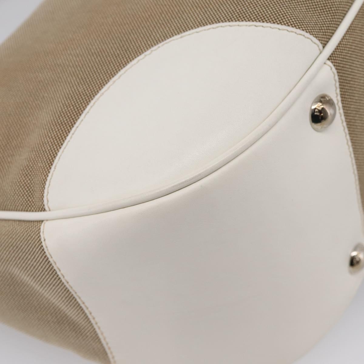 PRADA Jacquard Hand Bag Canvas Beige Silver BR3423 Auth am12817V