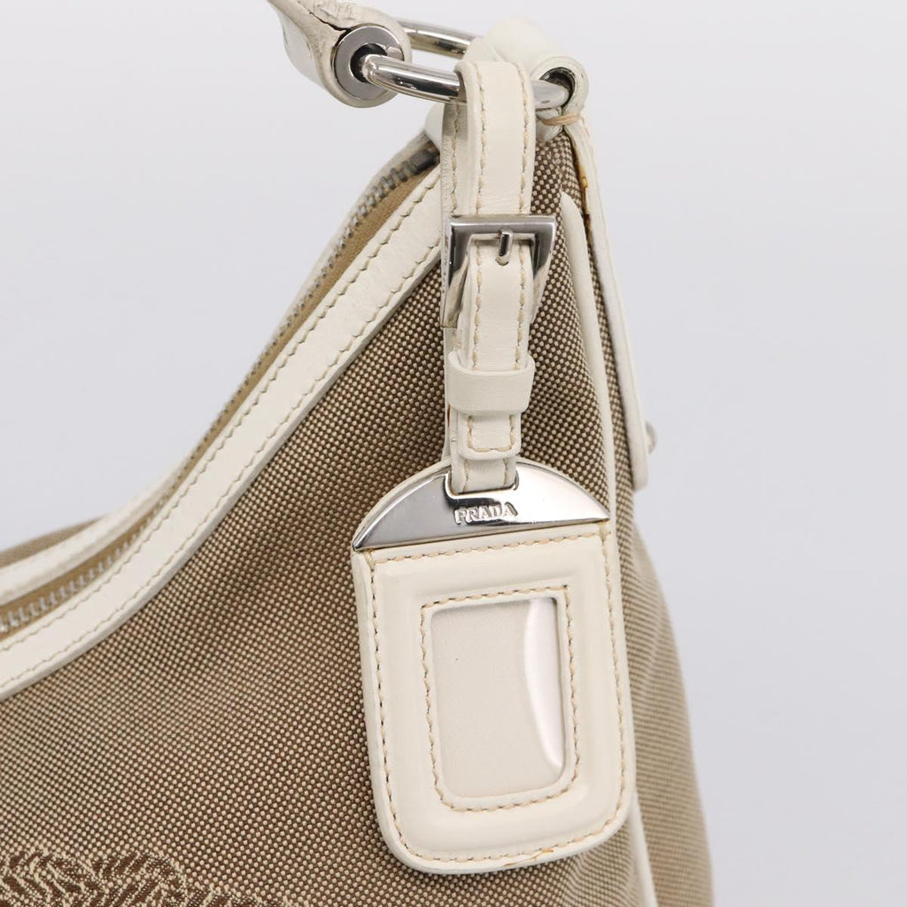 PRADA Jacquard Hand Bag Canvas Beige Silver BR3423 Auth am12817V