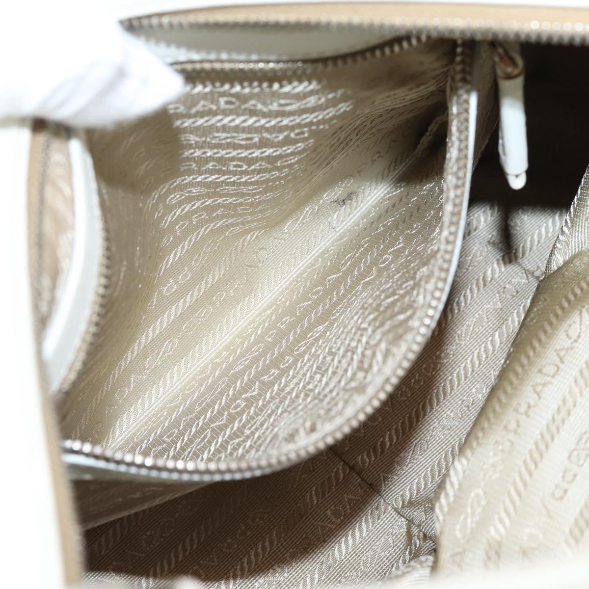 PRADA Jacquard Hand Bag Canvas Beige Silver BR3423 Auth am12817V