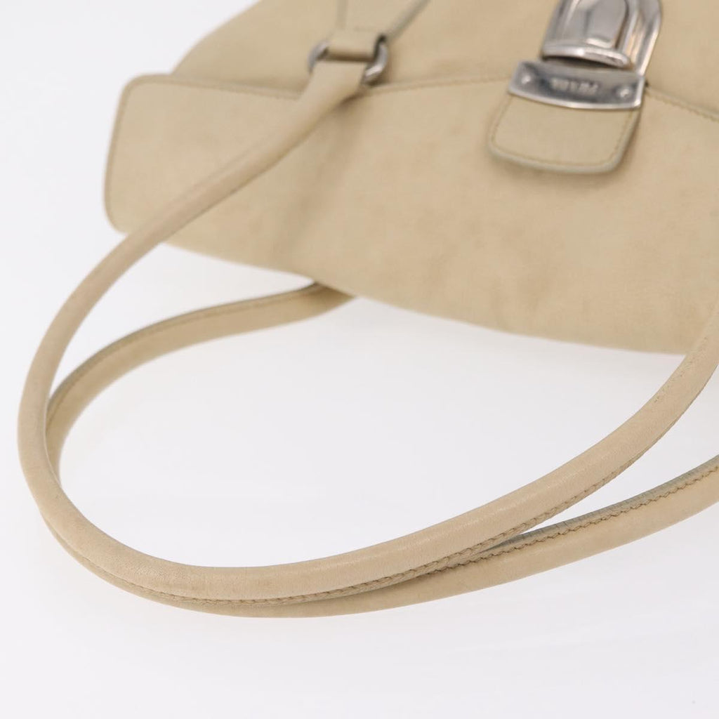PRADA Tote Bag Leather Ivory Silver Auth am12827A