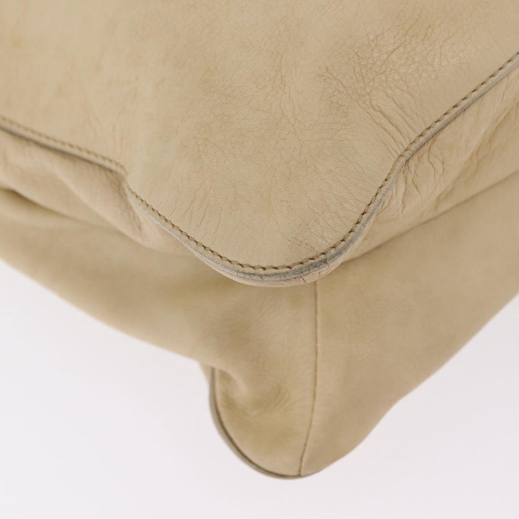 PRADA Tote Bag Leather Ivory Silver Auth am12827A