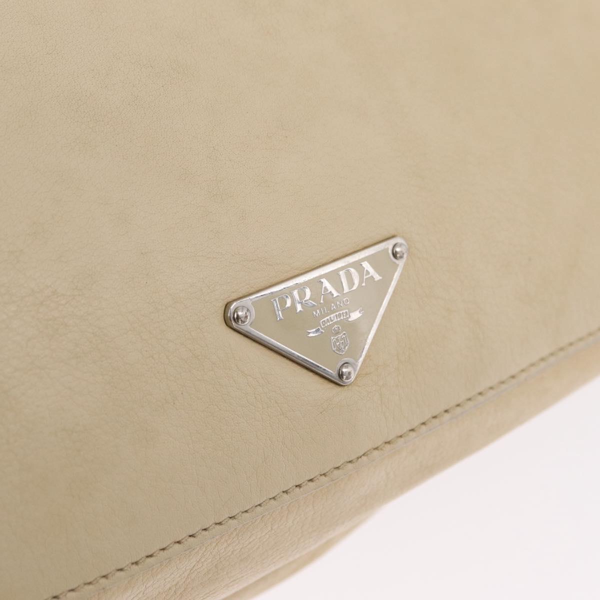 PRADA Tote Bag Leather Ivory Silver Auth am12827A