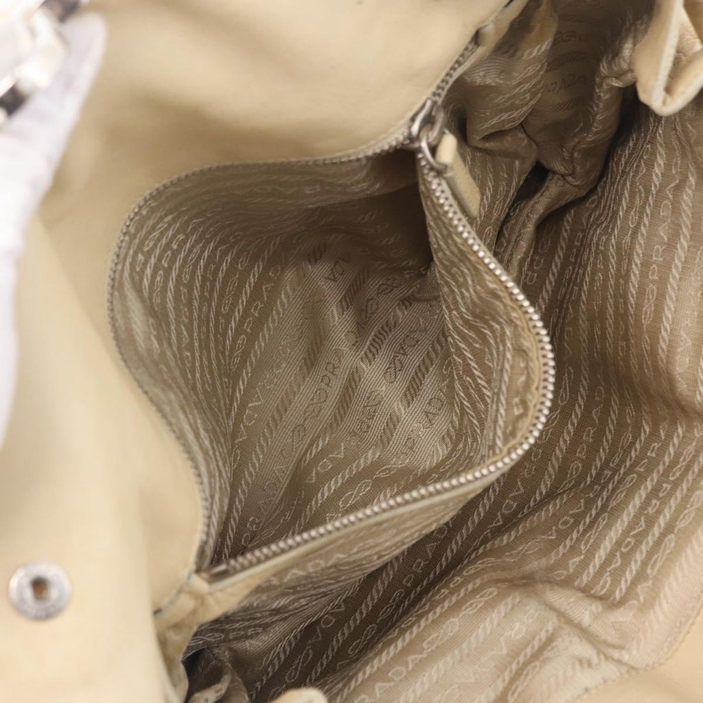 PRADA Tote Bag Leather Ivory Silver Auth am12827A