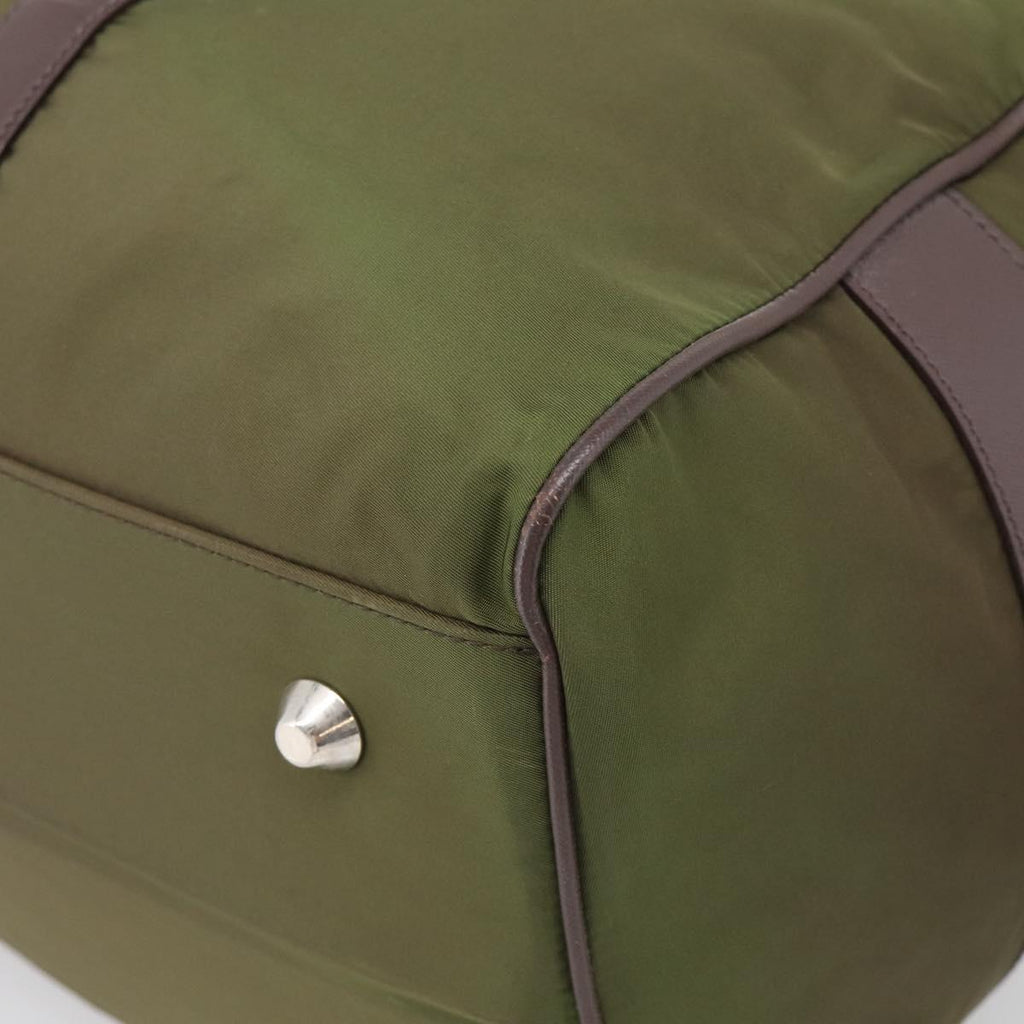 PRADA Boston Bag Nylon Khaki Silver Auth am12844A