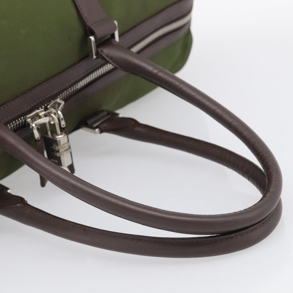 PRADA Boston Bag Nylon Khaki Silver Auth am12844A