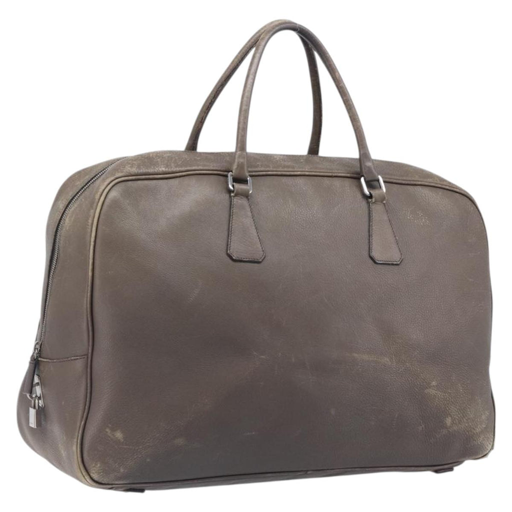 PRADA Boston Bag Leather Gray Silver Auth am12847