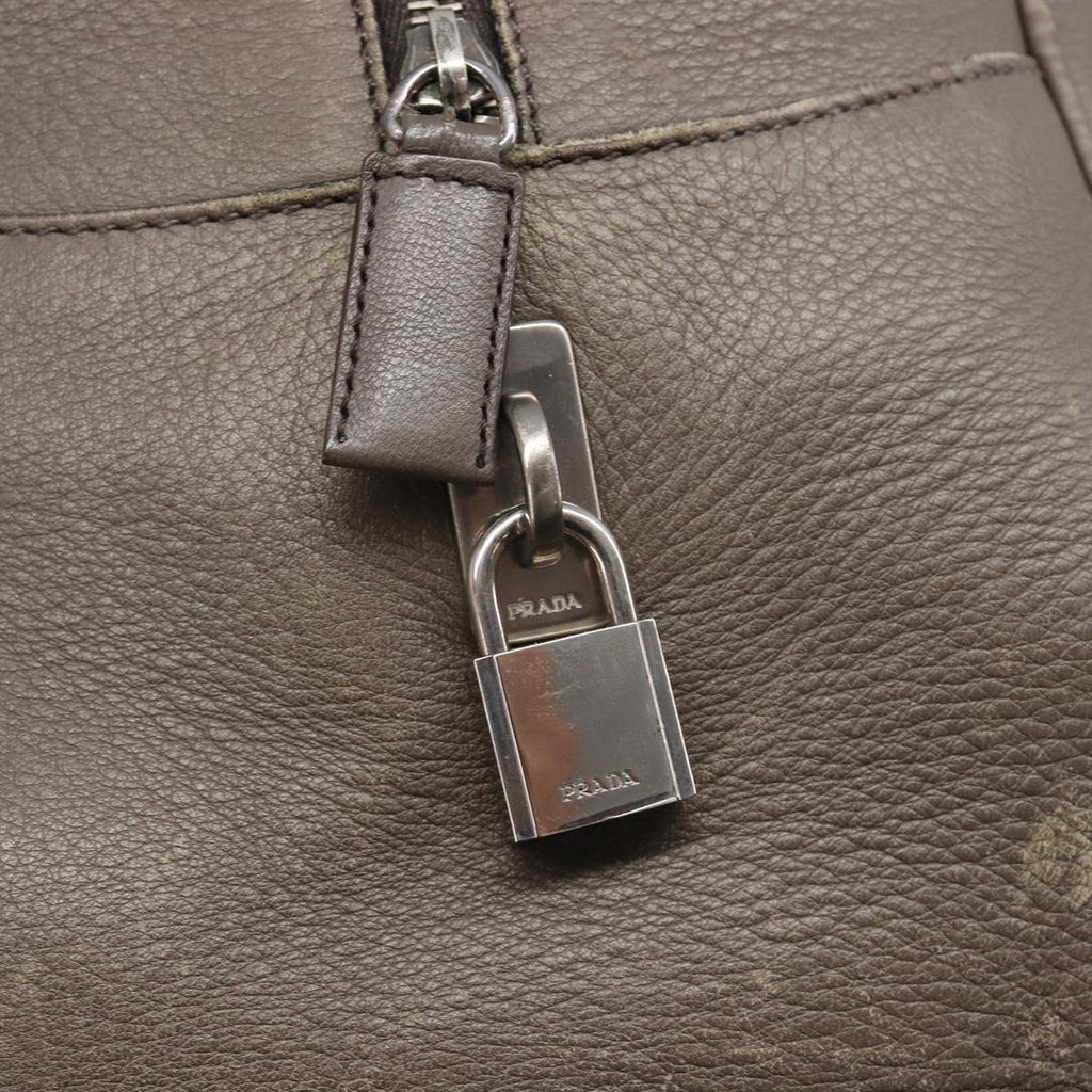 PRADA Boston Bag Leather Gray Silver Auth am12847