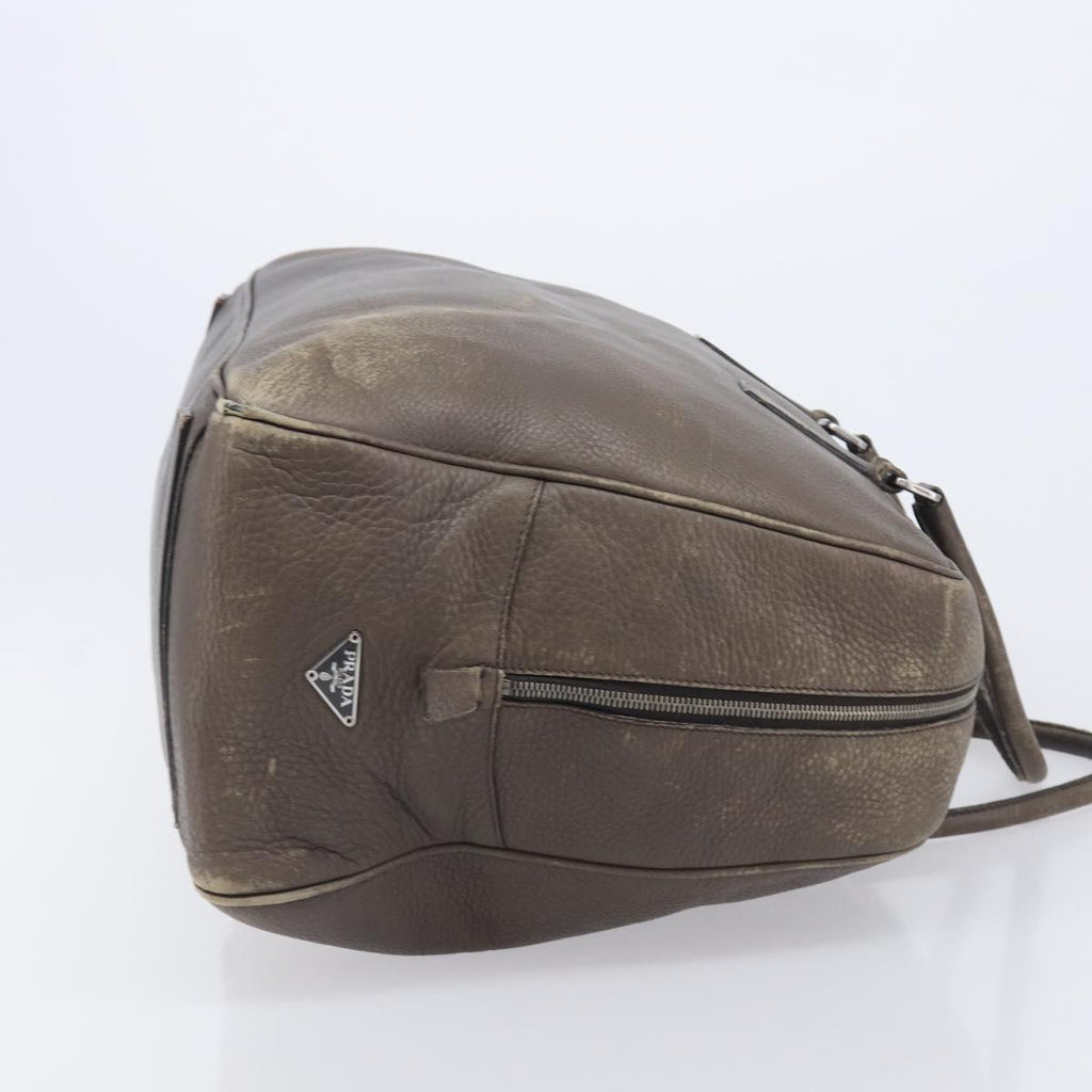 PRADA Boston Bag Leather Gray Silver Auth am12847