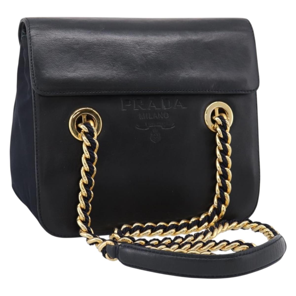 PRADA Chain Shoulder Bag Leather Black Gold Tone B4099 Auth am12853V